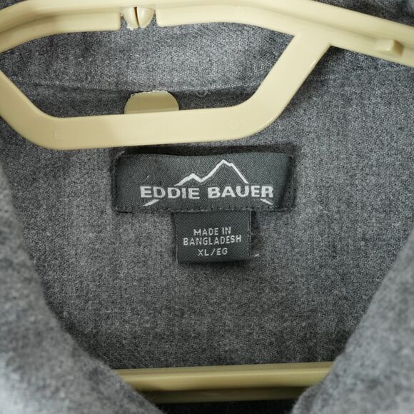 Eddie Bauer Flannel Shirt Mens XL Cotton Button Up Long Sleeve Gray - Picture 5 of 9